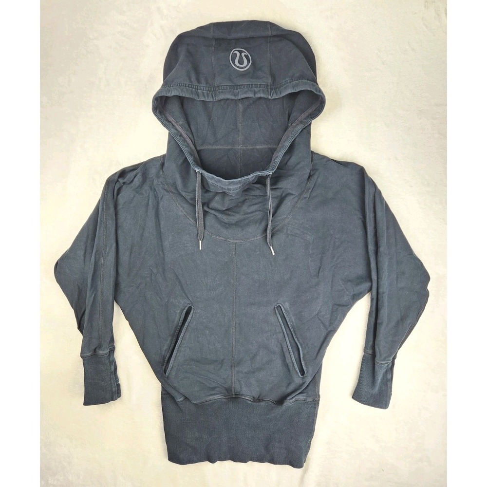 Lululemon Athletica Flashback Pullover Hoodie Sweatshirt Black Oversized Size 6